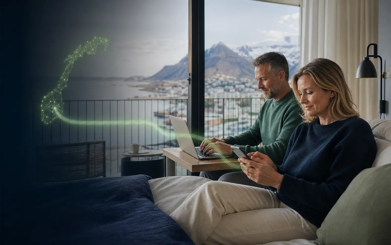 Par bruker ARX Secure på mobil og PC under en utenlandsreise
